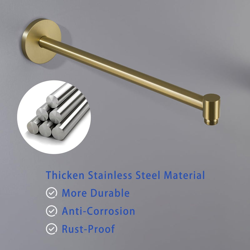 Wall Mounted Shower Arm 16 Inch Extension Pipe Shower Head Holder Stainless Steel for Bathroom Accessories Brushed Gold,SW-91088-16BG.
