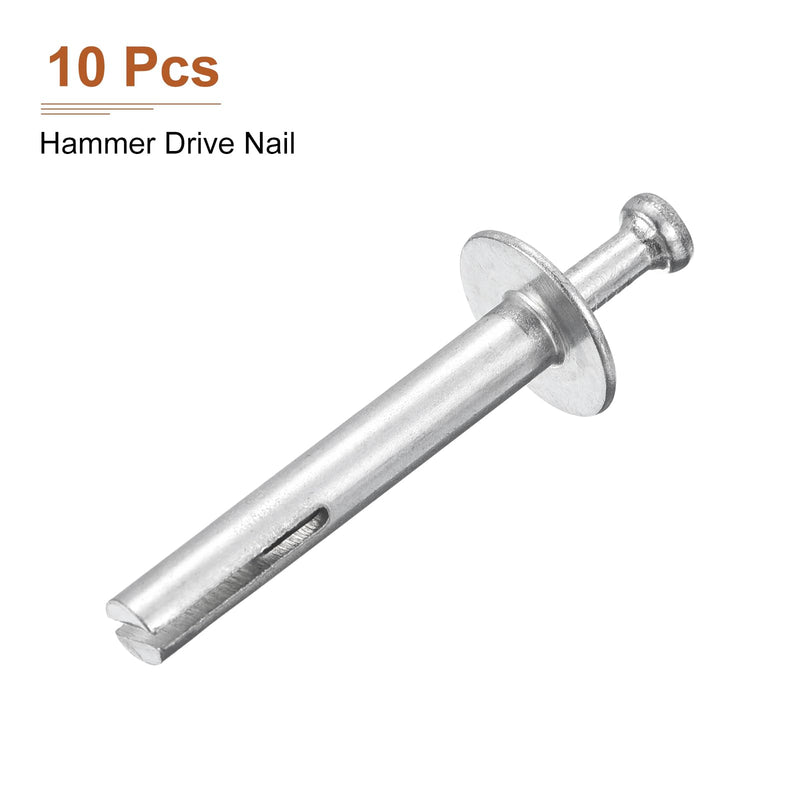 1/4" x 1-1/2"(D x L) Hammer Drive Nail - 10Pack - Good for Concrete Drywall - Carbon Steel Drive Expansion Anchors - Silver 10