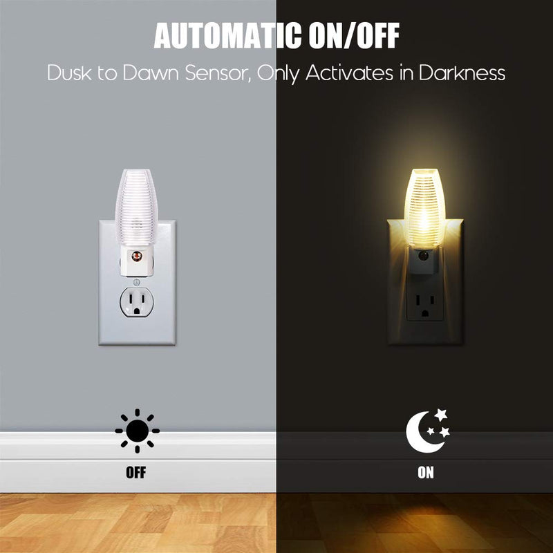 Emotionlite Plug in Night Light, Warm White LED Nightlight, Dusk to Dawn Sensor, Kids, Nursery, Bedroom, Bathroom,Hallway, Stairs, Kitchen, 4 Pack 4 Pack Warm White