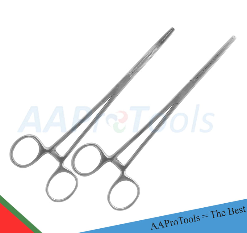 2 Pcs 8" Locking Straight & Curved Hemostat Set -Hemostat Forceps Set - Stainless Steel Locking Tweezer Clamps - Ideal Hemostats for Nurses, Fishing Forceps, Crafts and Hobby