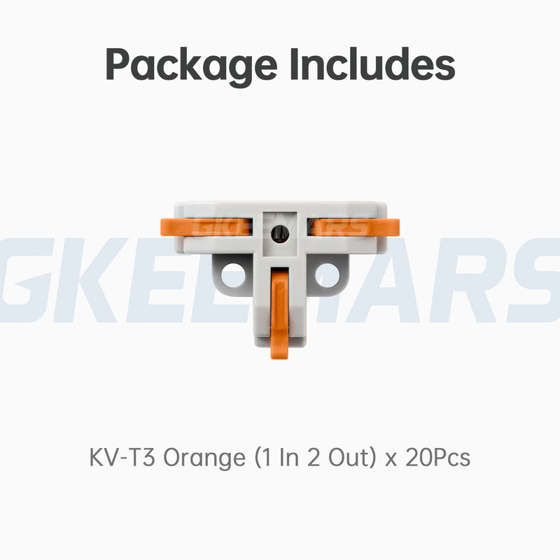 GKEEMARS 20Pcs 3 Way T Tap Wire Connectors, Quick Wire Splitter Push-in Connectors for AWG 24-12 (Orange) T3 Orange