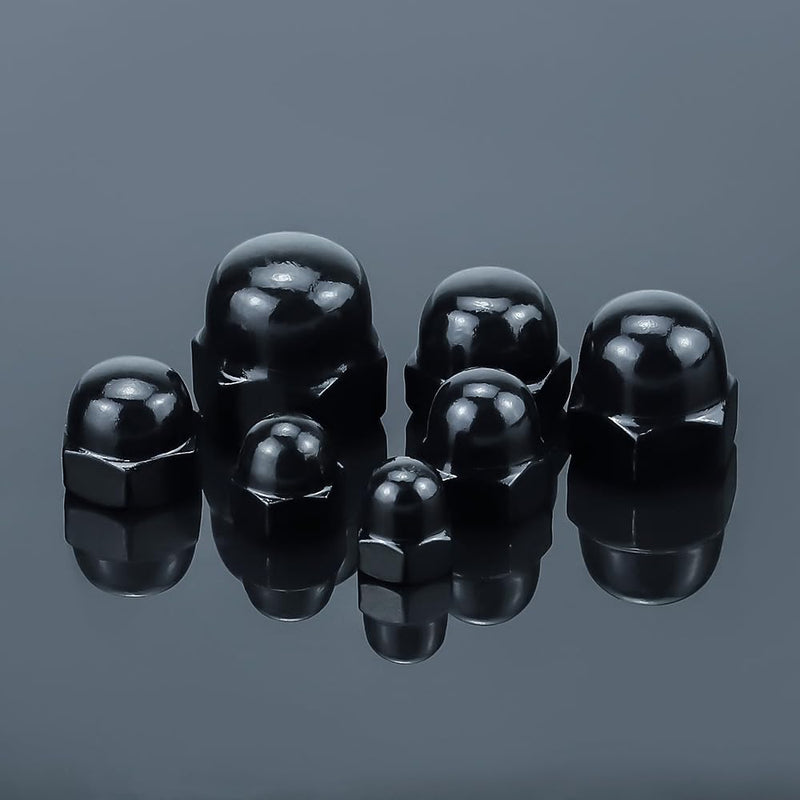 1/4-20 Black Acorn Hex Cap Nuts (50 pcs), 304 Stainless Steel 18/8, Black Oxide Coated, Acorn Dome Head Cap Nuts, Fayeploo 1/4-20