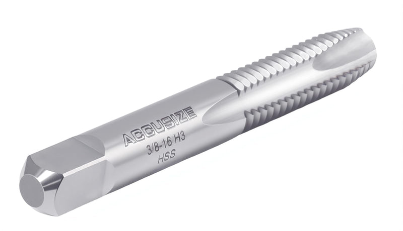 Accusize Industrial Tools Spiral Point Tap, 3/8-16NC, SPT-3/8-16x5 | 5 Pcs HSS, ANSI Standard, Fully Ground, 3 Flute, Plug Style