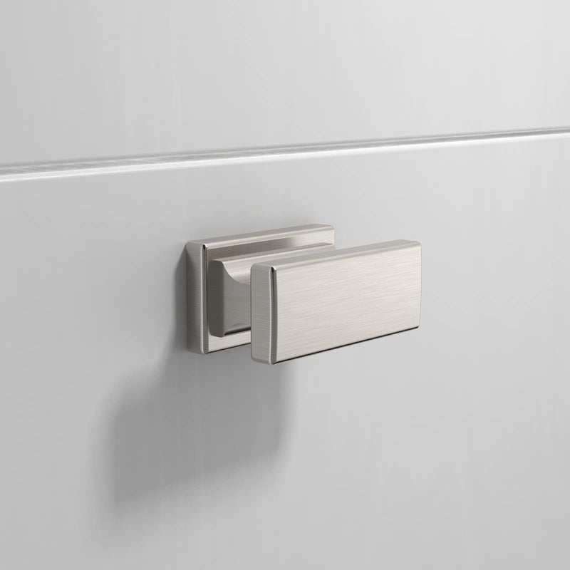 Amerdeco 10 Pack Brushed Satin Nickel Cabinet Knobs 1.46 Inch(37mm) Single Hole Cabinet Handles Rectangle Dresser Knobs Drawer Knobs and Pulls for Bathroom Cabinets Knob