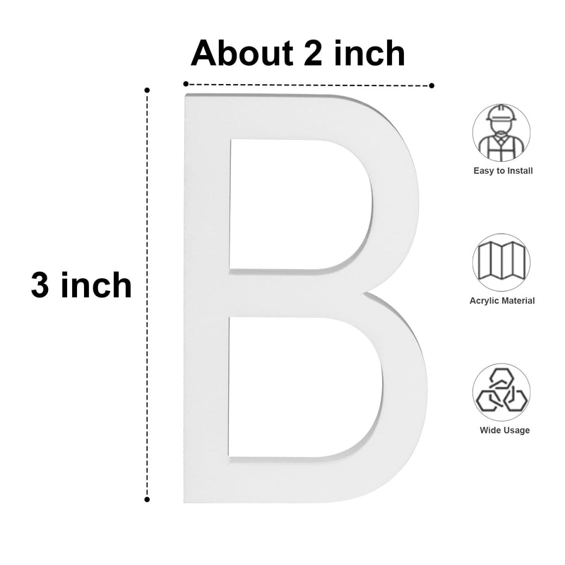 3 Inch Adhesive House Letters and Numbers for Outside, Modern House Numbers for Apartment Door Farmhouse Mailbox Office Hotel, Address Numbers and Letters, Frosted Matte White Letter B 3 Inch White
