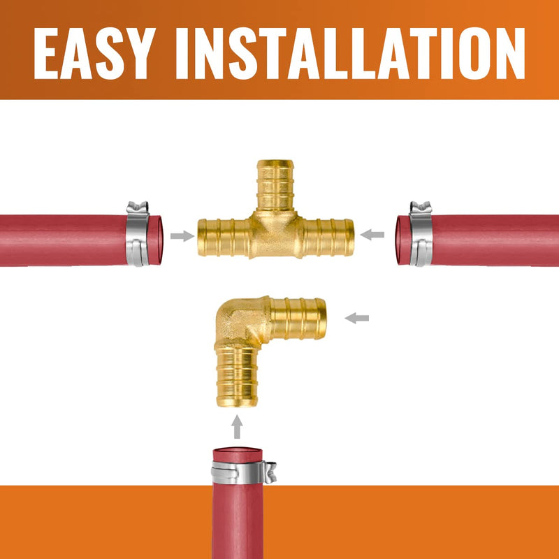 SUNGATOR 1/2 inch PEX Fittings, 50-Pack, Elbow (25 PCS) + Tee (25 PCS) Kit 1/2", 50pcs