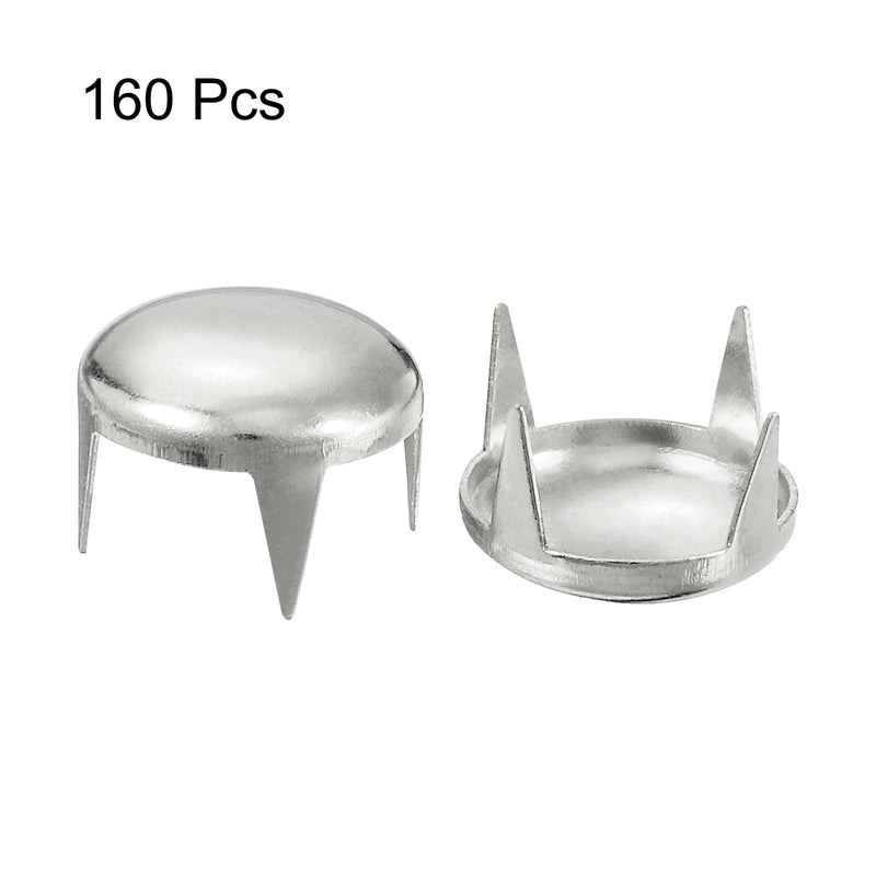 uxcell 160Pcs Silver Round Dome Rivets, 10mm Brass Spike Studs Spots Punk Rock Nailheads Claw Beads for DIY Clothes Belt Bag Shoes Bracelet Leather Craft