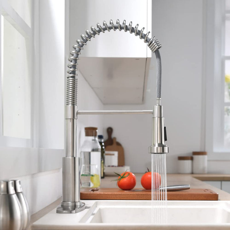 OWOFAN Kitchen Faucet with Pull Down Sprayer Brushed Nickel Stainless Steel 1 Handle Pull Out Spring Sink Faucets 1 Hole Or 3 Hole Dual Function for Farmhouse Camper Laundry Utility Rv Wet Bar Classic A-Brushed Nickel