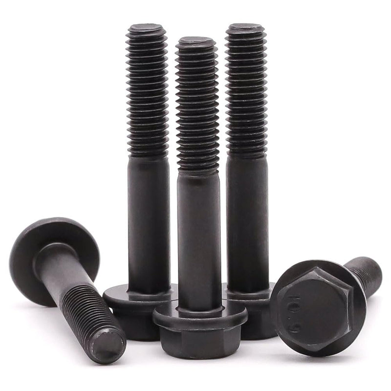 M8-1.25 x 70mm (10 Pack) Flanged Hex Head Bolts, Hexagon Flange Screws Bolts, Black Oxide Finish, 10.9 Grade Alloy Steel, Motocycle Car Bolts Replacements, Partial Thread M8-1.25 x 70mm