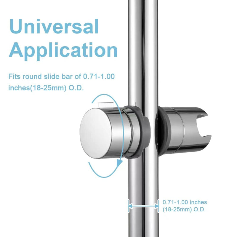 OFFO Shower Head Holder for Slide Bar Adjustable 0.71-1.00 in(18-25mm) O.D, Adjustable Holder for Slide Bar Slider Clamp Bathroom Replacement, 360 Degree Rotation Sprayer Holder, Chrome Plated 0.71-1.00 inches