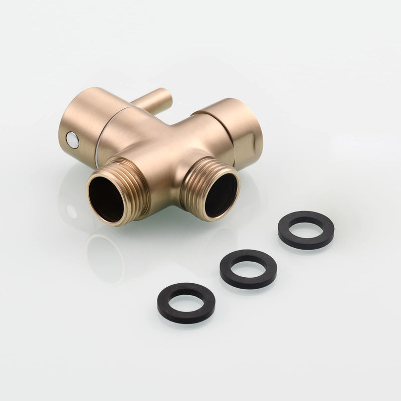 Tecmolog Brass Shower Diverter G1/2" 2-Way Shower Arm Diverter for Hand Held Showerhead and Fixed Spray Head, Brushed Gold, DSF007J2