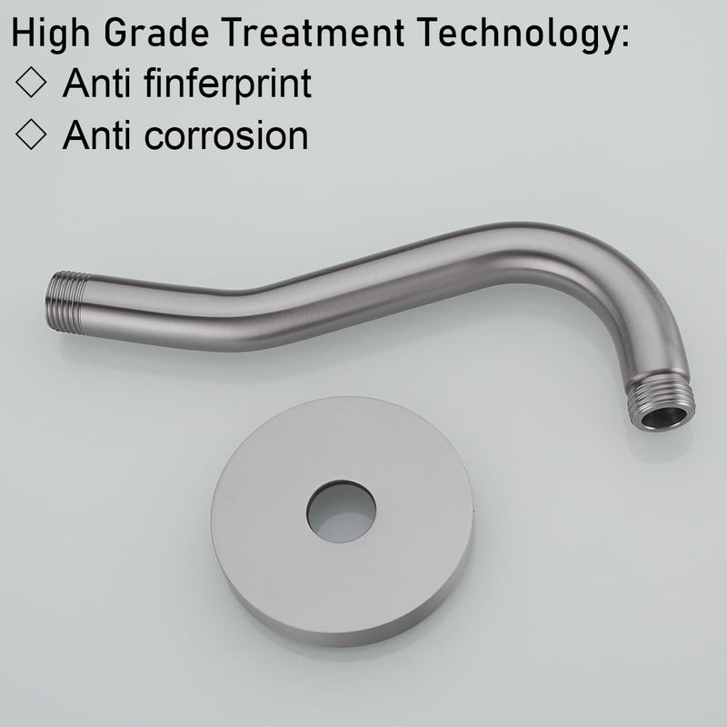 RANDOM 8 Inch S-Shape Curved Shower Arm with Flange,Stainless Steel Brushed Nickel Shower Head Extension Arm,Wall Mounted.RD-91068-8BN