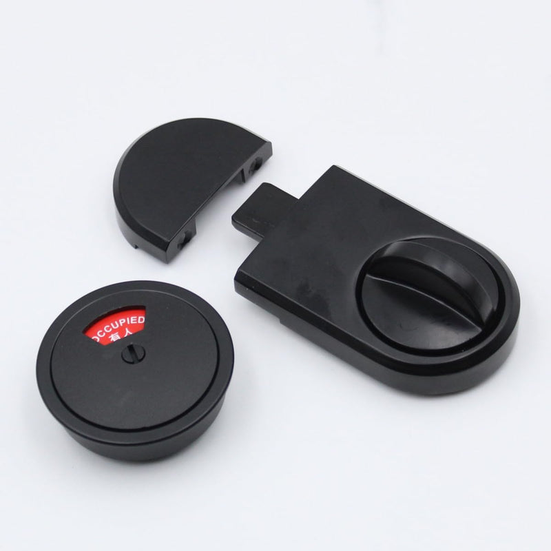 Door Lock Indicator Vacant Occupied Bathroom Lock Zinc Alloy Latch Indicating Lock Bathroom Door Bolt Latch Lock for Bathroom WC Public with Word Round Lock（Black）