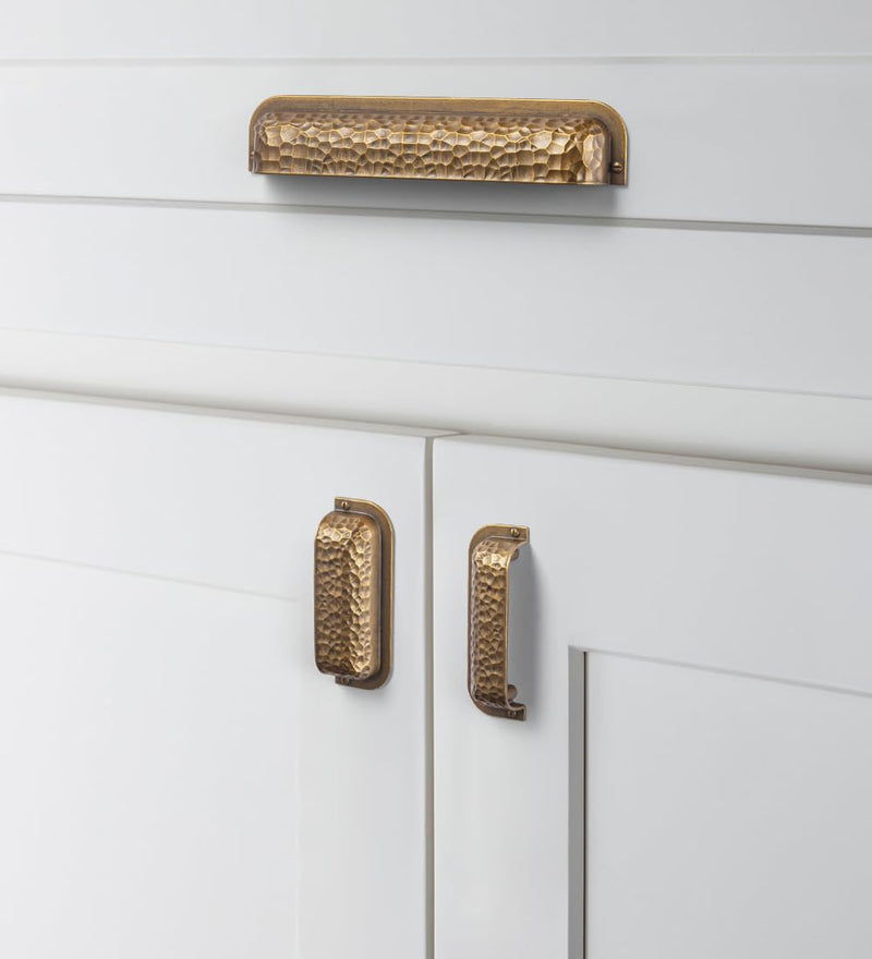 Goo-Ki Antique Brass Cabinet Cup Pulls 6 Pack,2-1/2 Inch Hole Center Vintage Retro Brass Bin Cup Drawer Pull Hammered Bar Handles Zinc Alloy Kitchen Hardware for Furniture 2-1/2 In Hole Centers