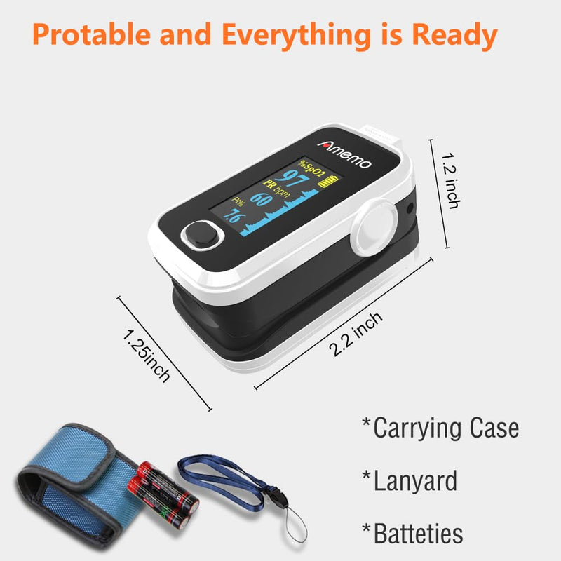 Pulse Oximeter,OLED Display Oxygen Monitor Fingertip,Blood Oxygen Saturation Monitor(SpO2) with Carrying Case,Silicone Cover White