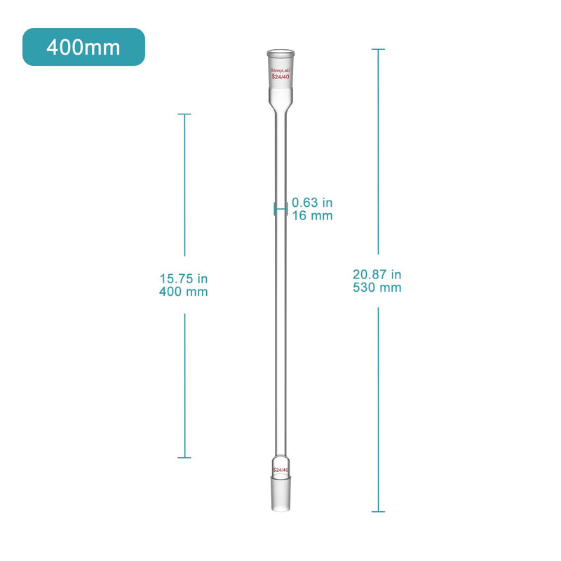 stonylab Air Condensation Tube, Borosilicate Glass Reflux Condenser with 24/40 Standard Joint 400 mm Jacket Length, 16 mm Diameter Lab Glass Condenser for Distillation Experiment