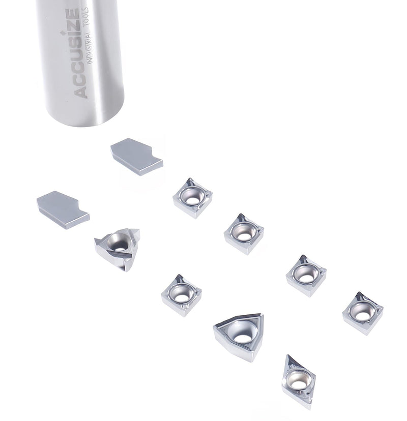 Accusize Carbide Insert Set for 1/2 in Turning Tool, 10 Pc, for Aluminum | C6 Carbide Replacement Set for 3988-0012 with GTN-2LH, 11ER A60-LH, CCGT21.51-LH, DCGT21.51-LH, WCGT2.52-AF, 3988-0012INSERTS