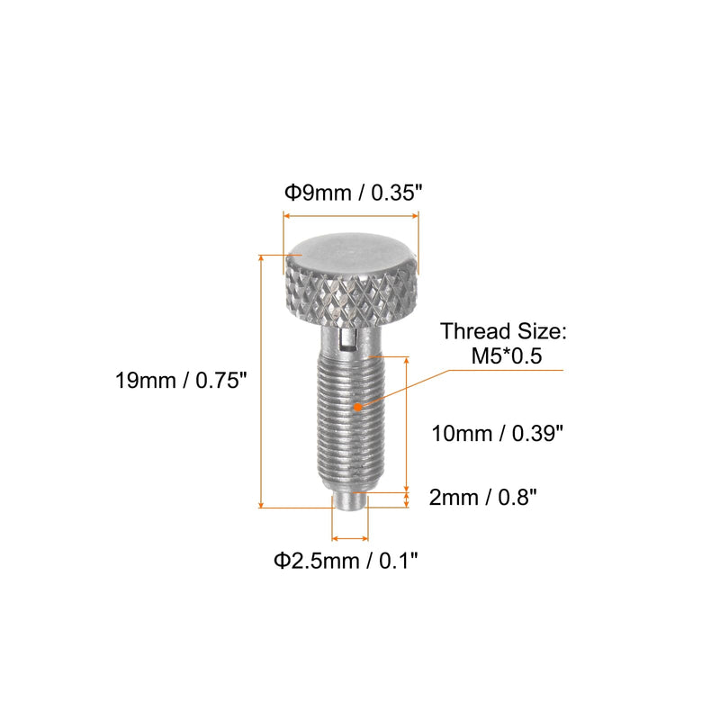 HARFINGTON 2Pcs Spring Plunger with Knurled Handle M5x0.5 Pin Dia.2.5mm Retractable Release Pins Stainless Steel Non-Locking Retractable Index Plunger for Industrial Equipment