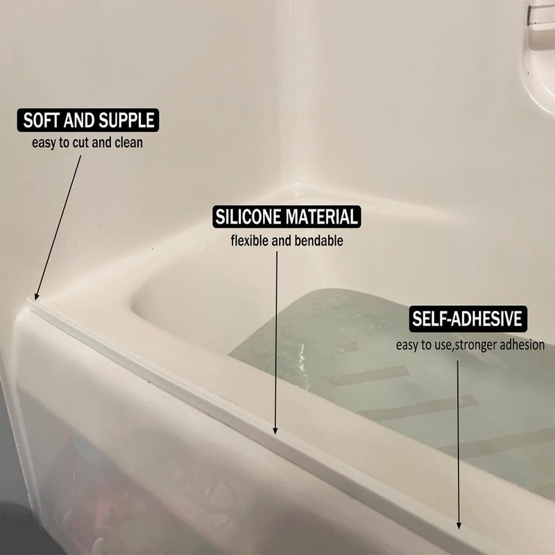 Shower Threshold Water Dam,Self Adhesive Silicone Waterproof Barrier Bathroom and Kitchen Shower Water Stopper Guard for Dry and Wet Separation Caulk Seal Strip Edge Trim (Length：118Inch, Black) Length：118Inch