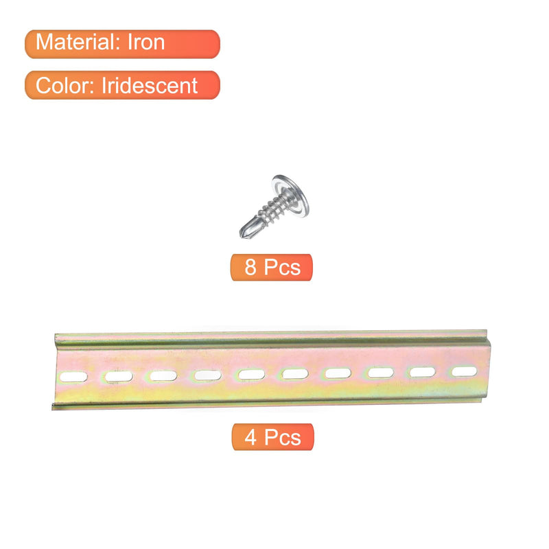 MECCANIXITY DIN Rail Slotted Iron Mounting Guide 8 Inch x 1.4 Inch x 028 Inch for Electrical Industrial Product Iridescent 4 Pcs