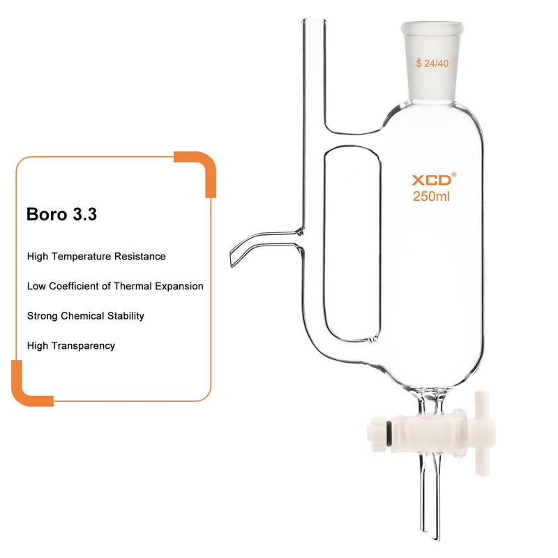 XCD Water Oil Receiver Separator with 24/40 Joint, Water Oil Separating Glassware for Lab Supply, 250 ml