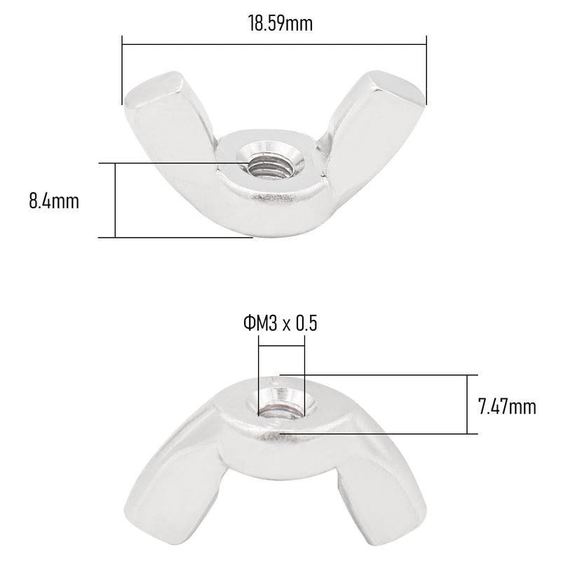 20pcs M3x0.5mm Wing Nuts, Carbon Steel Zinc Plated Butterfly Wingnuts Wing Metric Nuts Fasteners Parts Screws Hand Twist Tighten Ear Butterfly Nut M3-20pcs
