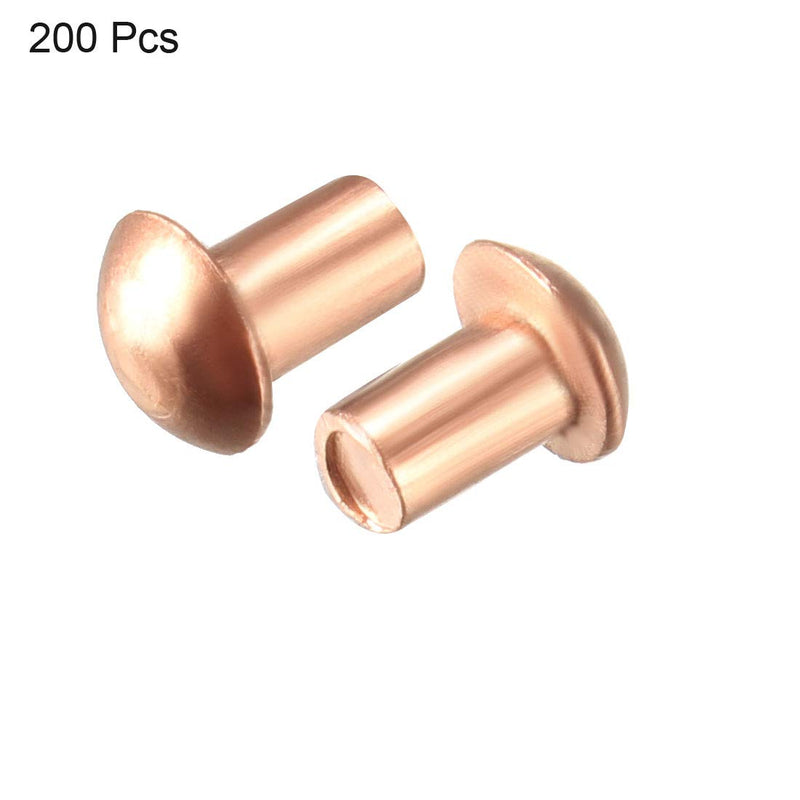 uxcell 200 Pcs 3/32" x 5/32" Round Head Copper Solid Rivets Fasteners 3/32" x 5/32"