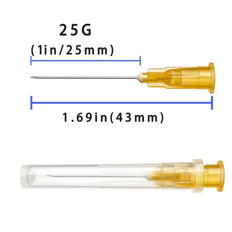 100Pack 25Ga 1 inch (25mm) Needles Luer Lock Lab Dispensing Accessories for Measuring,Refilling Inks 25G 1 inch