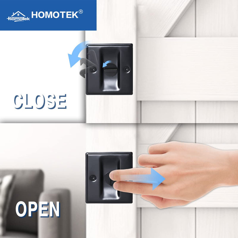 HOMOTEK Privacy Sliding Door Lock with Pull - Replace Old Or Damaged Pocket Locks Hardware Quickly and Easily, 2-3/4”x2-1/2”, for 1-3/8” Thickness Door, Black 1 Pack