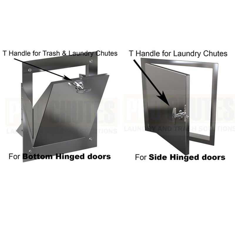 Trash Chute T Handles and Laundry Chute Door Latch kit with V Spindle for Bottom & Side hinged Doors. Compatible Handle Hardware Parts by Pro Chutes