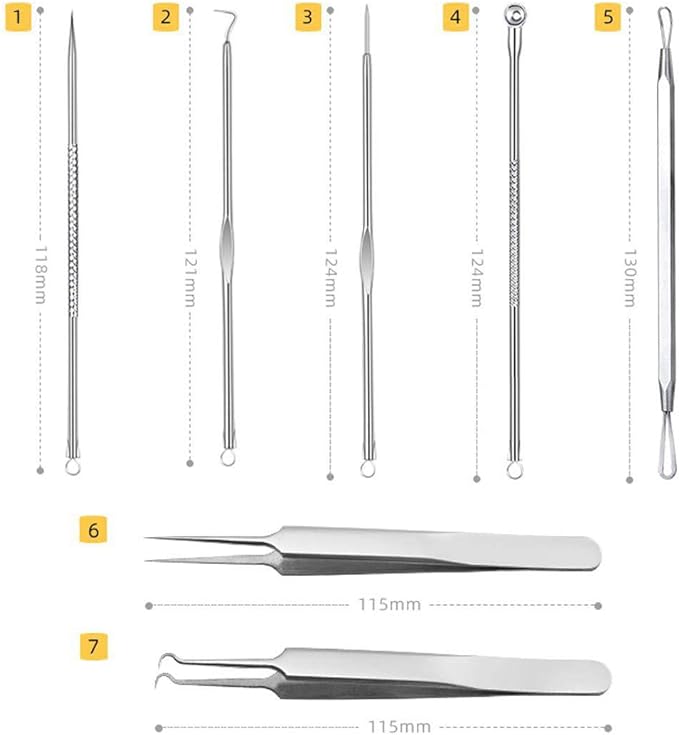 Trust Contact Square Plug, Tweezers, 7-Piece Set, Acne Remover, Pore Care, Tweezers, Comedone Extractor, Antibacterial, Stainless Steel, Case Included, Removal - NewNest Australia