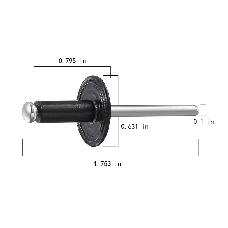 Wensilon(150 pcs) 3/16 * 1/2" Large Cap Open End Black Aluminum Blind Rivets,5 * 13 Blind Rivet 3/16*1/2