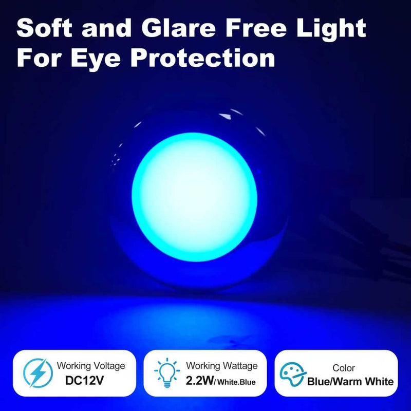 Boat Ceiling Lights interior boat lights waterproof 12v marine Deck Lights for pontoon RV Fishing Boat (Warm White & Bule) Warm White & Bule