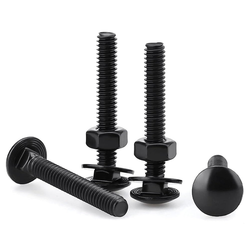 Glvaner (8 Sets) 3/8-16 x 1-1/4" Stainless Steel Carriage Bolts Screws Black and Hex Nuts & Flat Washers Black, Round Head Square Neck, 304 Stainless Steel 18-8, Full Thread Coverage 3/8-16 x 1-1/4"