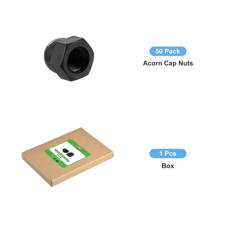 uxcell M8x1.25 Acorn Cap Nuts, 50Pcs Nylon Dome Cap Head Acorn Nut Hardware Nuts for Bolt Cover, Black M8 50