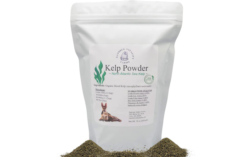 Kelp Powder for Dogs/Cats, Natural North Atlantic Ocean Sea Kelp, Vitamins Minerals and Antioxidants for Ultimate Health (15 Ounce) 15 ounce