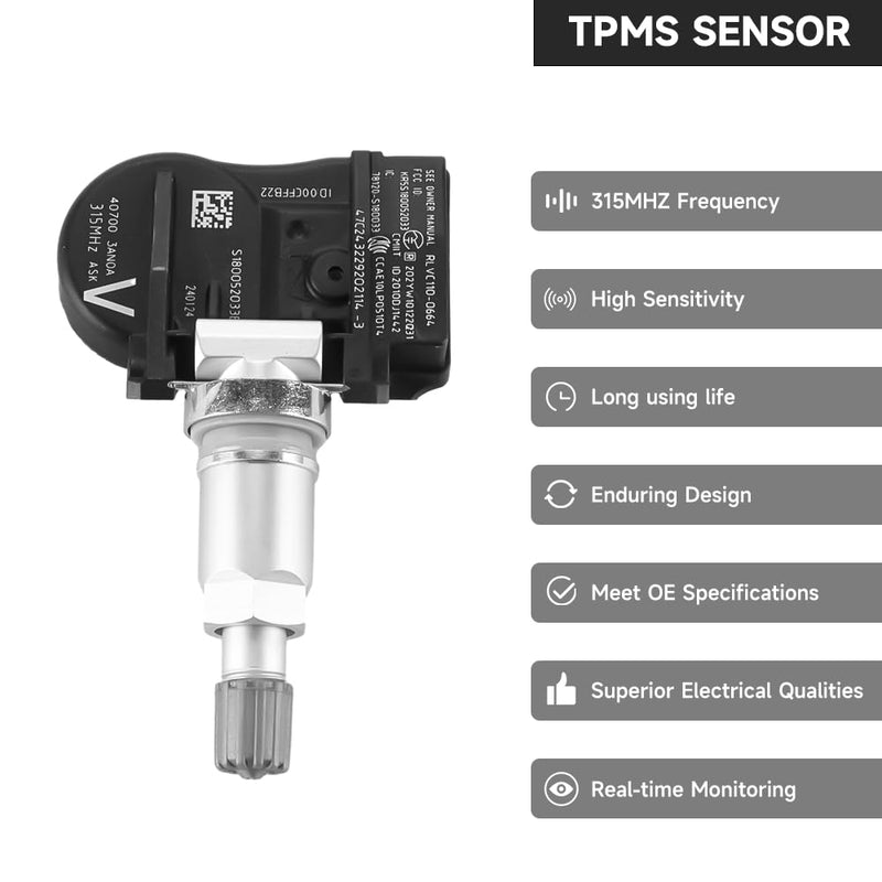 315MHz TPMS Sensor, Tire Pressure Monitoring System Sensor - Compatible for Nissan Altima Frontier Maxima Sentra Versa - Replace Part 40700-3AN0A