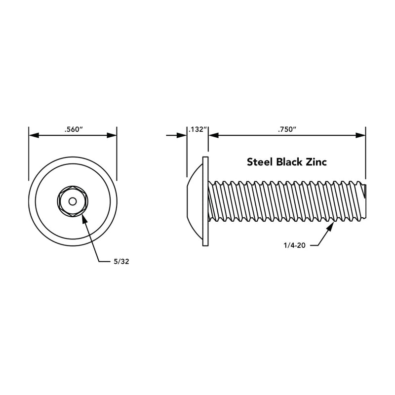 8020, 3066, 10 Series, 1/4-20 x 0.75 Inch 3/4 Inch Flanged Button Head Socket Cap Screw (FBHSCS) 80/20 Steel Bolts (25) 25