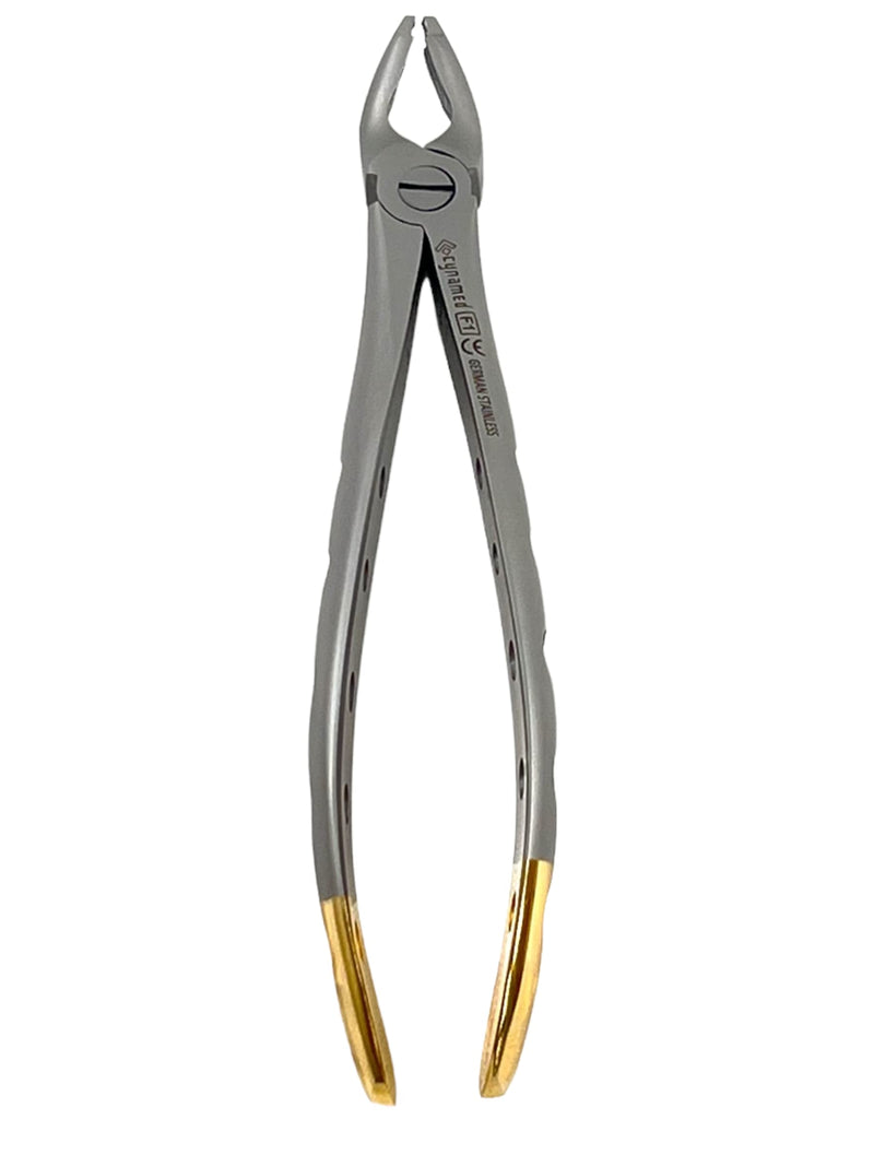 Dental Extracting Extraction Serrated Forceps F1, for Upper Anterior Region, Premium Quality Gold Handle, Stainless Steel