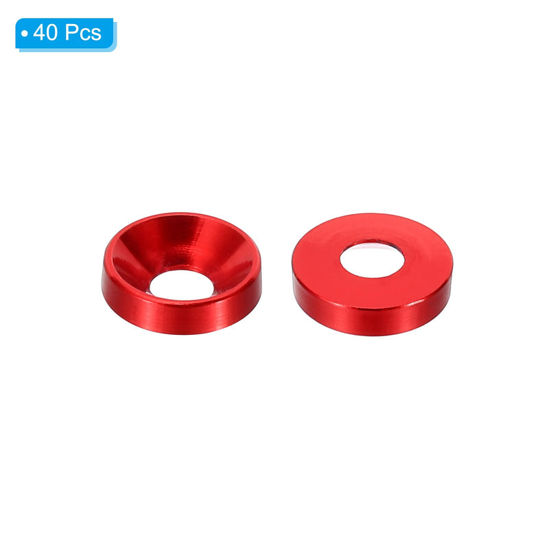 PATIKIL M3 Finish Countersunk Washer, 40pcs Anodized Aluminum Alloy Flat Cup Head Screw Gasket Bolt for Mechanical Accessories Parts DIY Models, Red 40