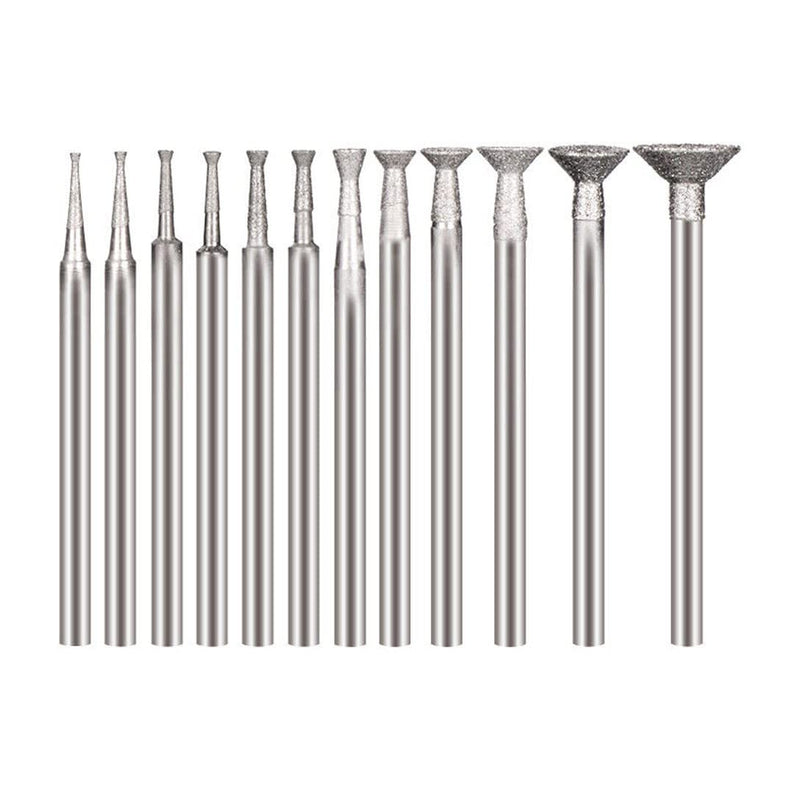 Bowl Shape Diamond Burr - 3/32'' Shank Diamond Burs Wire Rounder Bits fits Rotary Tool (Pack of 13)