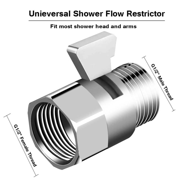 Shower Shut Off Valve G1/2" Brass Shower Head Flow Control Valve with Handle Lever G1/2 Universal Size for Shower Arm and Hose Silver