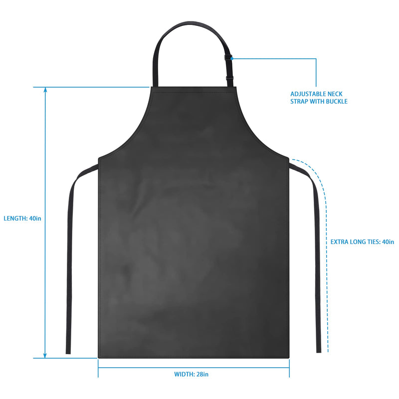 2 Pack Waterproof Rubber Vinyl Apron 40 Inch Chef Aprons for Men Heavy Duty Chemical Work Apron Extra Long Grilling Aprons with Adjustable Bib Apron for Dishwashing Lab Butcher Cooking Kitchen Black 2 Pack