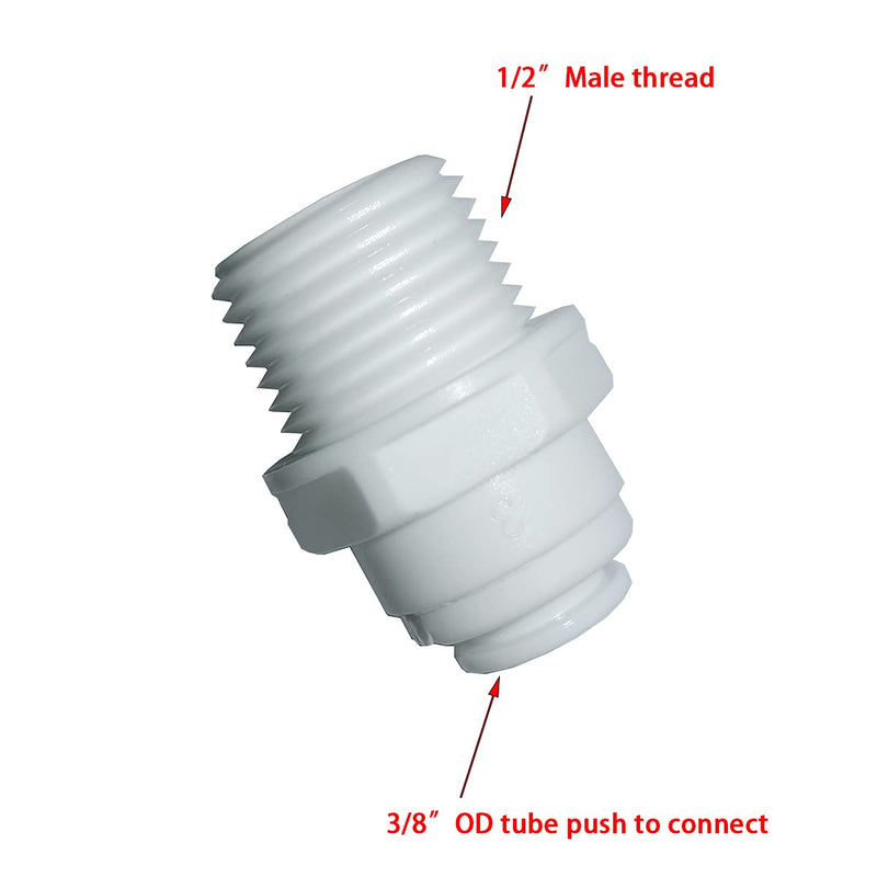 Straight Male Thread Adapter 1/2" Male x 3/8" OD Tube Quick Connector,for Water Purifiers Filters Reverse Osmosis Systems,100 pcs. (100, straight,1/2" Male x 3/8" OD tube)