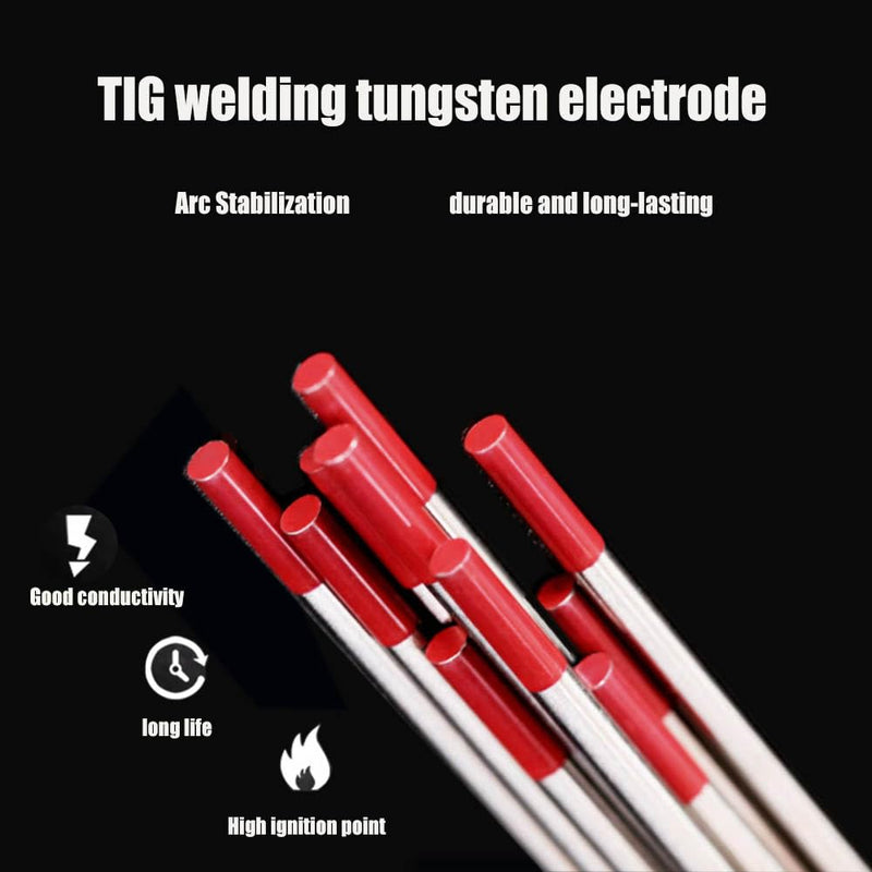 2% Thoriated TIG Welding Tungsten Electrodes WT20 Red - 2.4mm (3/32") 10 Pack - High Current DCEN for Steel/Alloy Welding 2.4