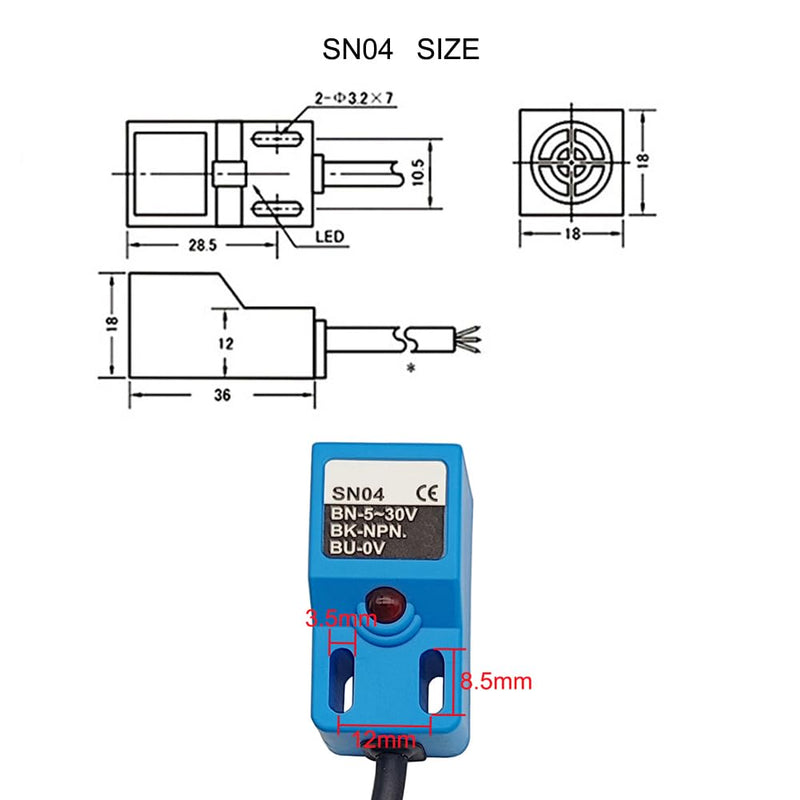 Inductive Proximity Sensor Normally Close SN04-P2 PNP NC Detection Approach Switch with SN Bracket (Blue, 2 Pack)