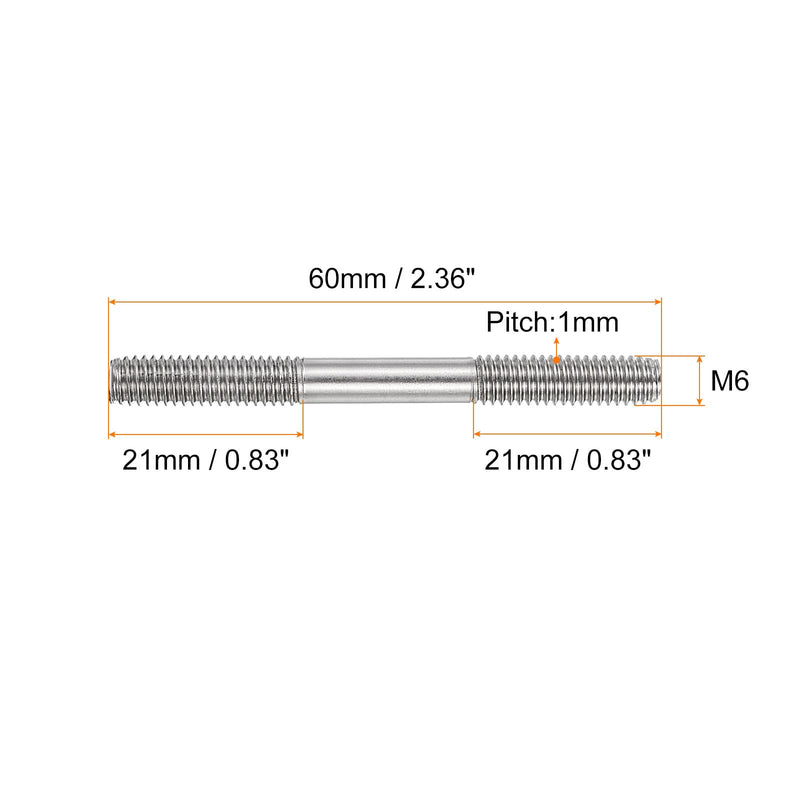 uxcell 5Pcs M6x60mm 304 Stainless Steel Double End Threaded Stud Screw Bolt for House Maintenance 5