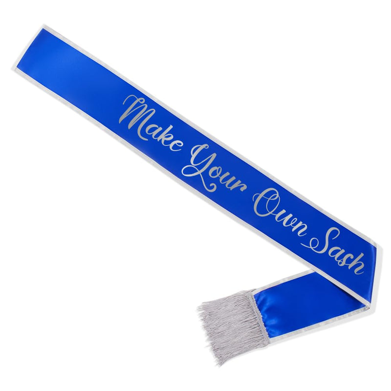Plain Sash with Tassels Blank Satin Sash for Adults 3.9" Wide x 74.8" in Total Length Blue With Silver Border