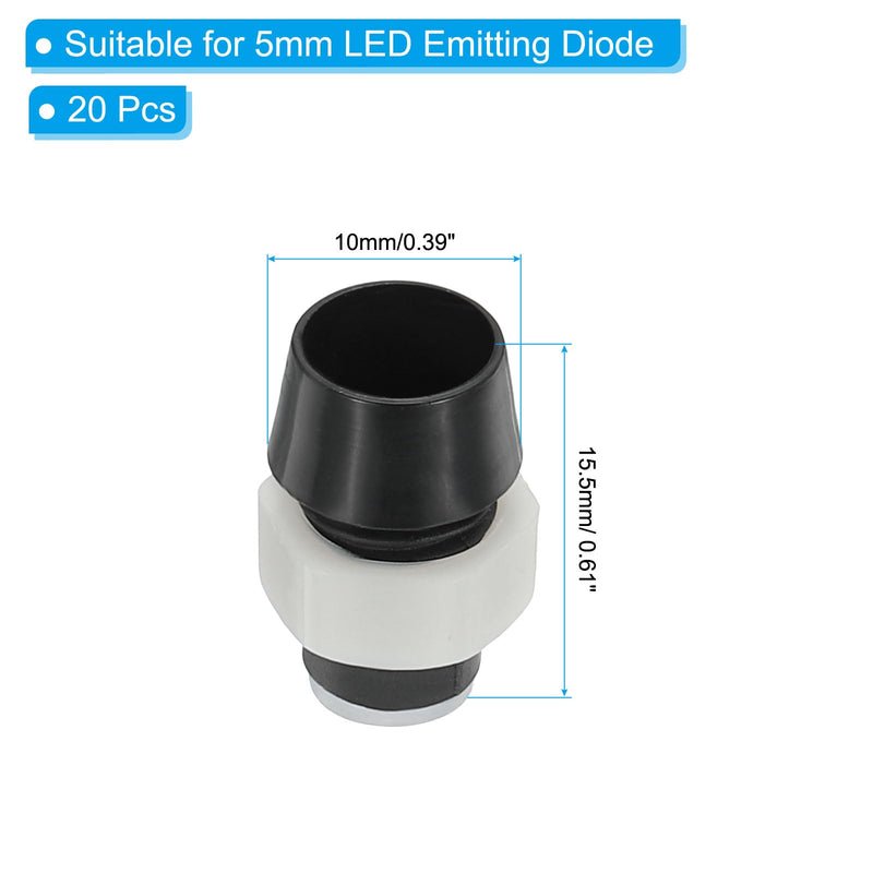 PATIKIL 5mm Emitting Diode Holder, 20 Pcs Plastic Flat LED Holder Clip Mounting Bracket Socket Cap with Fixing Ring for Lamp Bulb Bezel Mount Panel LED Display, Black
