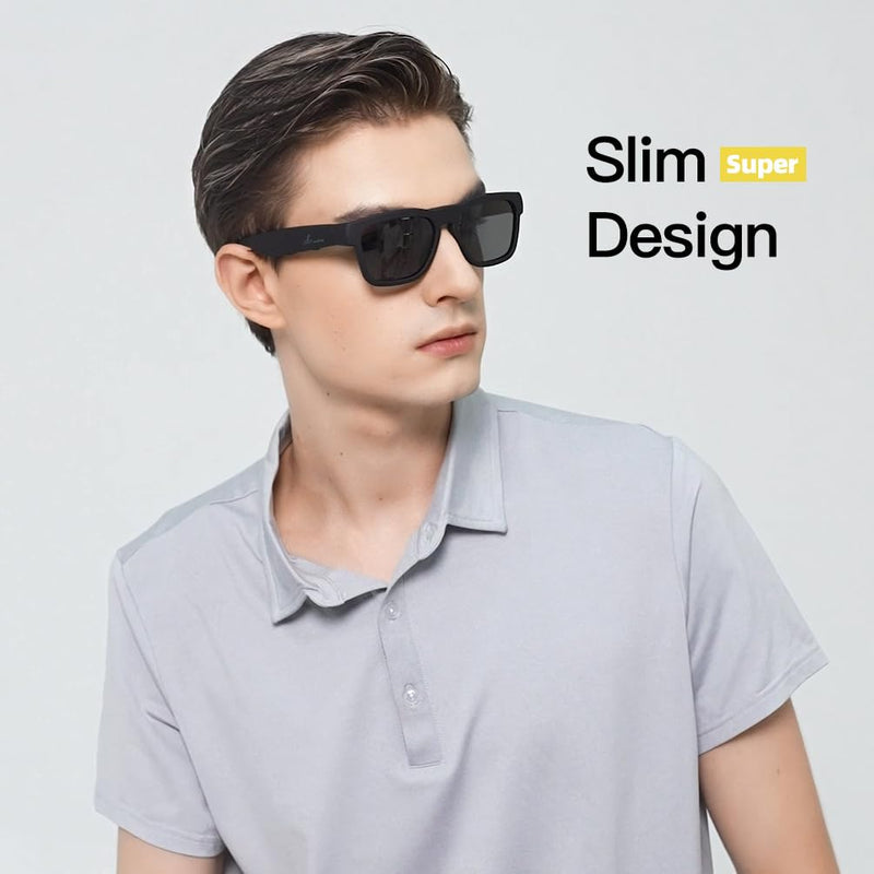 OhO sunshine, Polarized Sunglasses with Bluetooth Speaker, Open Ear Audio, Athletic/Outdoor UV Protection and Voice Control Black Blue Light